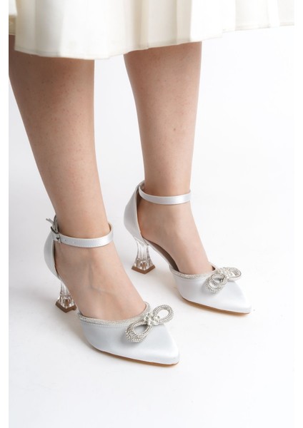 Bilekten Tokalı Saten Fiyonk Şeritli Şeffaf Yüksek Topuklu Kadın Abiye Ayakkabı modelleri