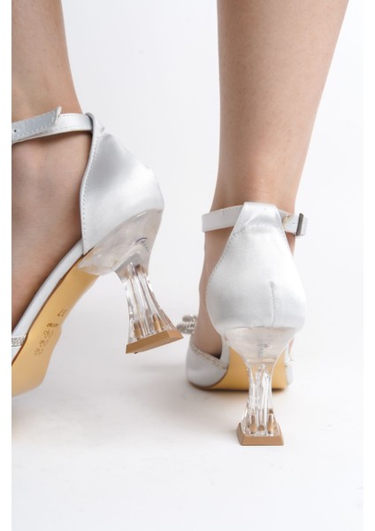 Bilekten Tokalı Saten Fiyonk Şeritli Şeffaf Yüksek Topuklu Kadın Abiye Ayakkabı fırsatları