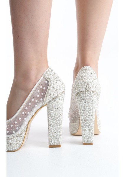 Özel Taş İşlemeli El Yapımı Platform Yüksek Kalın Topuk Gelinlik Düğün Nikah Nişan Abiye Ayakkabı fiyatları