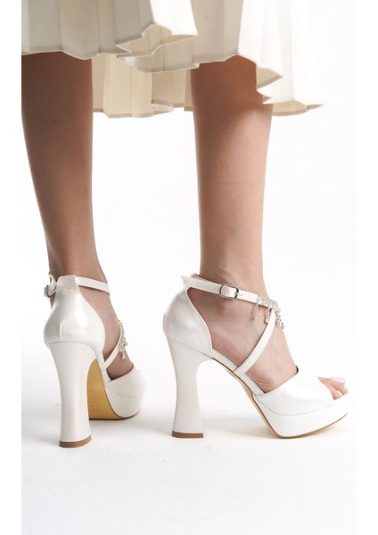 Taş Detaylı Şerit Detaylı Cilt Yüksek Kadın Düğün Nikah Nişan Orta Kalın Topuklu Abiye Ayakkabı fırsatları