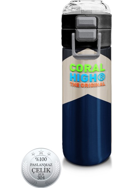 Kids Lacivert Koyu Gri Bej Desenli Pipetli ve Direkt Içim Çelik Termos 500 ml 31893