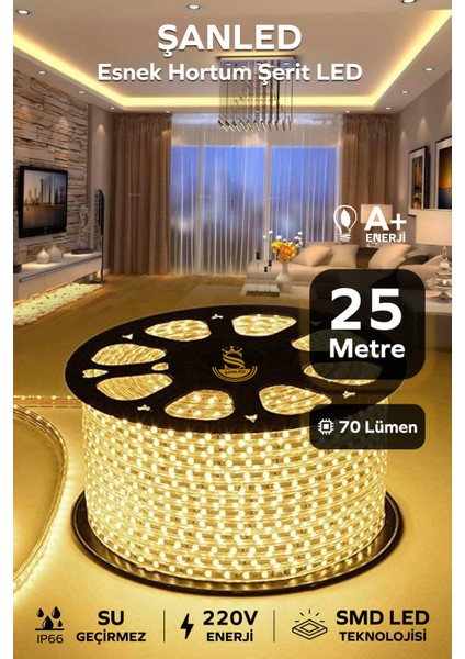 Hortum Esnek Şerit LED Gün Işığı + 220V FIŞ/1,2,3,4,5,10,15,20,25,50,100 Metre