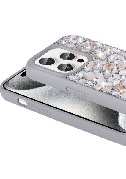 Apple iPhone 15 Pro Kılıf Parlak Taşlı Tasarım Zore Linea Diamond KAPAK-SIYAH-8680436723203-TCHS9519