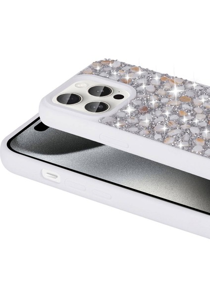 Apple iPhone 15 Pro Kılıf Parlak Taşlı Tasarım Zore Linea Diamond KAPAK-SIYAH-8680436723203-TCHS9519