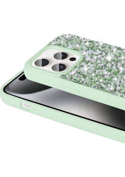 Apple iPhone 15 Pro Kılıf Parlak Taşlı Tasarım Zore Linea Diamond KAPAK-SIYAH-8680436723203-TCHS9519