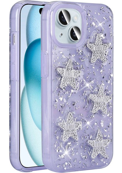 Apple iPhone 13 Kılıf Airbagli Simli Arka Yüzey Zore Işıltı Silikon KAPAK-LILA-8680436786703-TCHS103