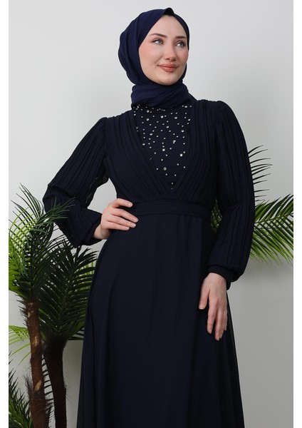 Damla Şifon Elbise Lacivert