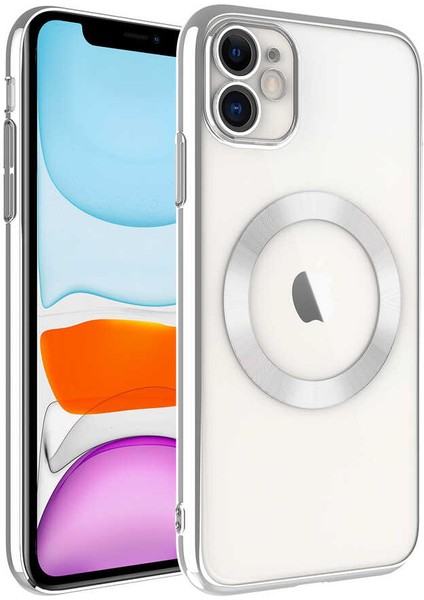 Apple iPhone 11 Kılıf Wireless Şarj Özellikli Sert Pc Zore Riksos Magsafe KAPAK-GÜMÜŞ-8680436624630-