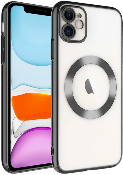 Apple iPhone 11 Kılıf Wireless Şarj Özellikli Sert Pc Zore Riksos Magsafe KAPAK-SIYAH-8680436624623-