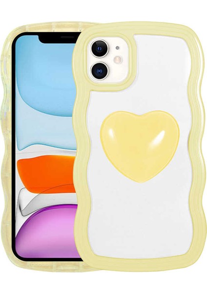 Apple iPhone 11 Uyumlu Renkli Kalp Figürlü Zore Ponçik KAPAK-SARI-8680436588796-TA74511-TCHS