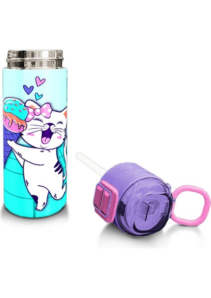 Kids Turkuaz Pembe Dondurmalı Desenli Pipetli ve Direkt Içim Çelik Termos 500 ml 31952 fırsatları