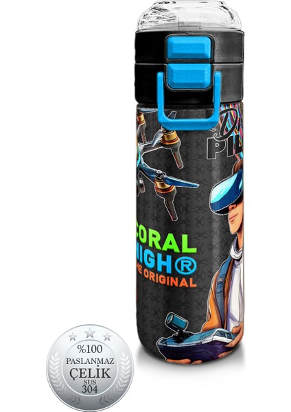 Kids Drone Pilot Desenli Pipetli ve Direkt Içim Çelik Termos 500 ml 31991