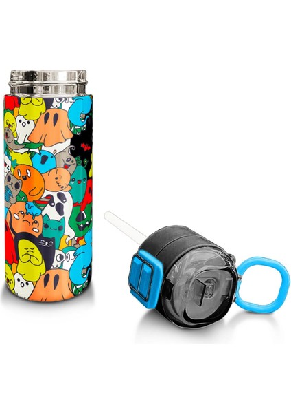 Kids Siyah Karikatür Çizgili Desenli Pipetli ve Direkt Içim Çelik Termos 500 ml 31990 fırsatları