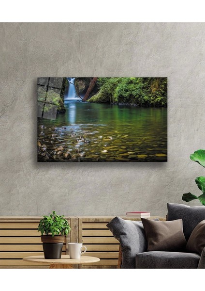 - Orman Irmak Taş Manzara Yeşil Cam Tablo fiyatları