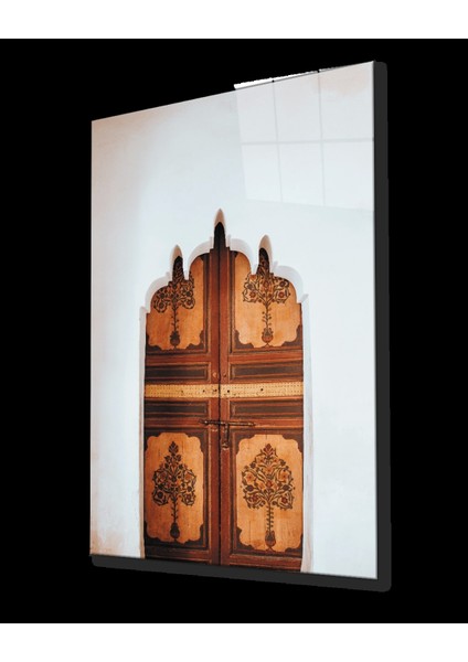 - Çiçek Desenli Ahşap Kapı Görselli Dikey Cam Tablo fiyatları