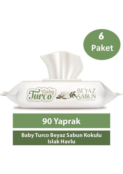 Turco Baby Islak Havlu 90'lı Beyaz Sabun X6 Adet