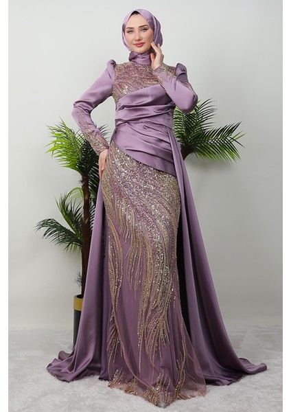 Drapeli Pelerinli Abiye Lacivert modelleri