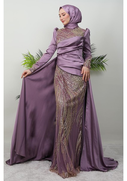 Drapeli Pelerinli Abiye Lacivert fırsatları