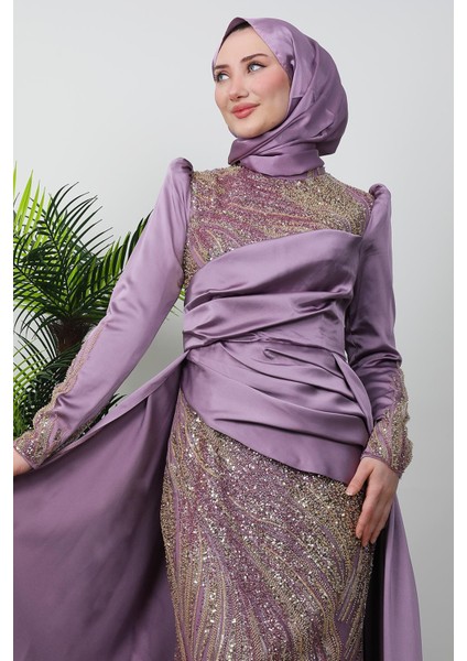 Drapeli Pelerinli Abiye Lacivert indirimleri