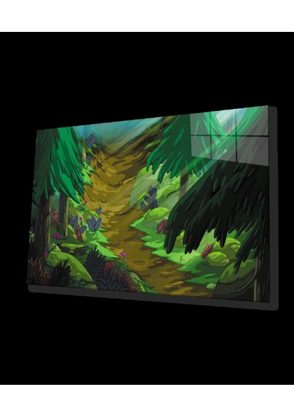 - Suluboya Orman Manzara Yeşil Cam Tablo