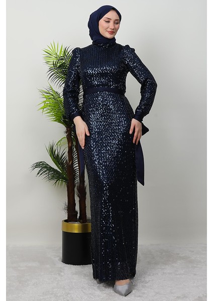 Saten Detay Kalem Elbise Lacivert fiyatları