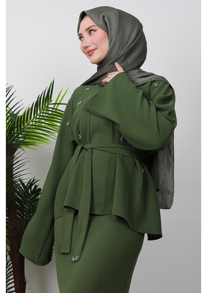 Taşlı Etekli Ikili Takım Haki indirimleri