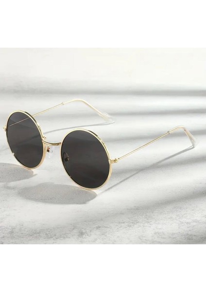 Sarı Metal Çerçeveli Oval Unisex Gözlük