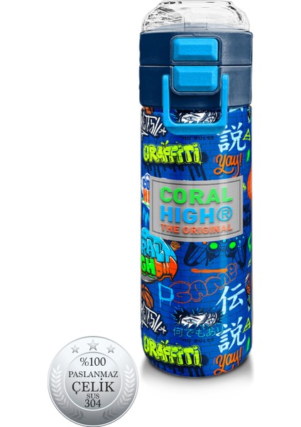 Kids Saks Grafiti Desenli Pipetli ve Direkt Içim Çelik Termos 500 ml 31968