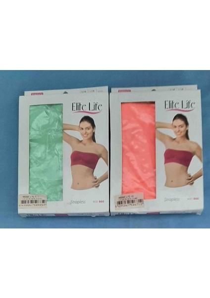 Kadın Strapless Büstiyeri 2'li Paket Beden S-M Renk Su Yeşili- Somon indirimleri