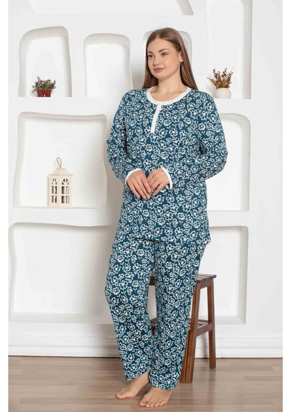 Kadın Çiçek Desen Bisiklet Yaka 3 Düğmeli Pamuk Penye Ince Yazlık Uzun Kol Pijama Takımı fiyatları
