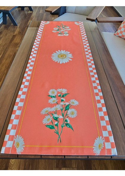 Damalı ve Papatya Desenli Çift Taraflı Runner&kırlent Takım