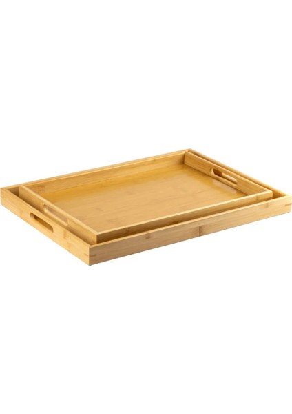 Bambu 2li Tepsi Sunum Çay ve Kahvaltılık Tepsisi Basic Lüks 46/33/40/28 cm