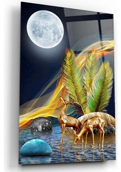 - Gold Geyikler Cam Tablo