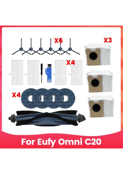 Omni C20 Elektrikli Süpürge Yedek Parçaları Için 20 Adet Ana Yan Fırça Hepa Filtre Paspas Pedleri Toz Torbaları Aksesuar Kitleri (Yurt Dışından)