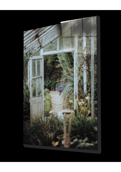 - Beyaz Ahşap Kapı ve Bahçe Görselli Dikey Cam Tablo fiyatları