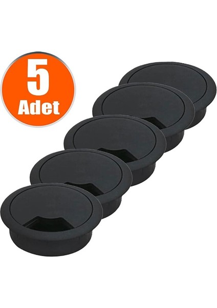Masa Üstü Kablo Kanalı Deliği Kapağı Siyah Masa Kapağı 8 cm (5 Adet)