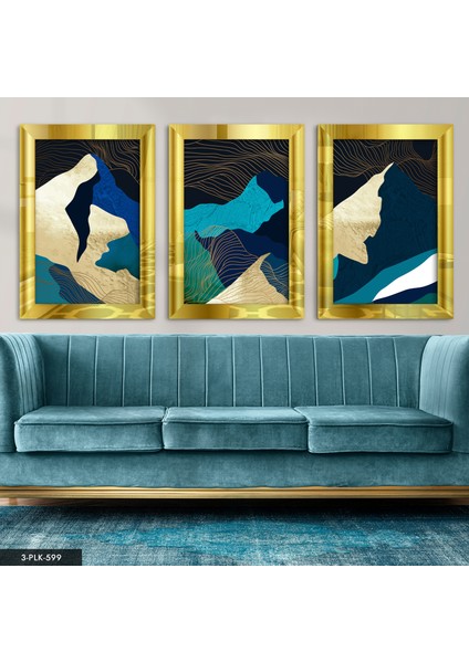 Soyut 3 Parça Gold Pleksi Aynalı Tablo