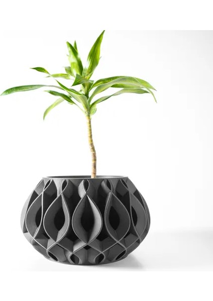 Geometrik Örüntü Tasarımlı Modern Siyah Vazo