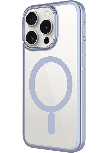 Apple iPhone 15 Pro Max Kılıf Wireless Şarj Özellikli Sert Pc Zore Mat Riksos Magsafe Kapak-Lacivert