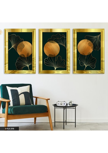 Çiçekler 3 Parça Gold Pleksi Aynalı Tablo