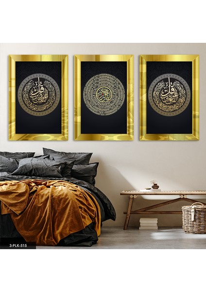 Besmele Felak Nas 3 Parça Gold Pleksi Aynalı Tablo