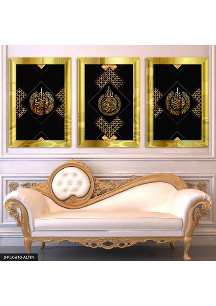 Felak Nas Ayetel Kürsi 3 Parça Gold Pleksi Aynalı Tablo