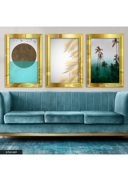 Doğa 3 Parça Gold Pleksi Aynalı Tablo