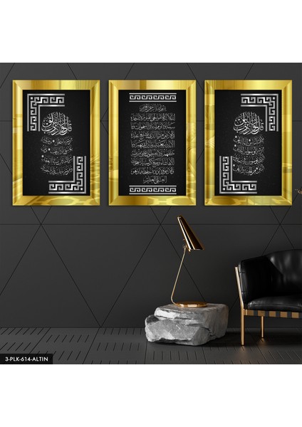 Felak Nas Ayetel Kürsi 3 Parça Gold Pleksi Aynalı Tablo