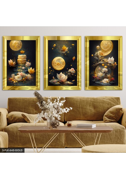 Soyut Sanatsal Tasarım 3 Parça Gold Pleksi Aynalı Tablo