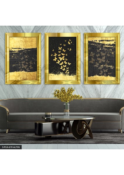 Gold Kelebekler 3 Parça Gold Pleksi Aynalı Tablo