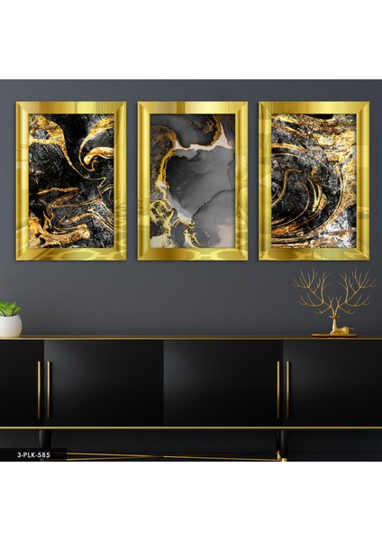 Soyut Tasarım 3 Parça Gold Pleksi Aynalı Tablo