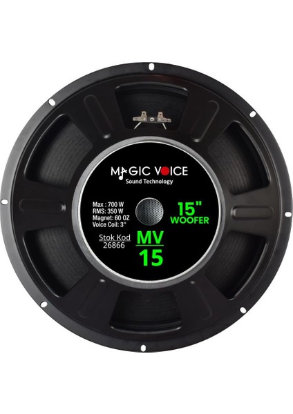 Mv-15 Max 700W / Rms 350 Watt 15 38 cm Woofer Yedek Hoparlör
