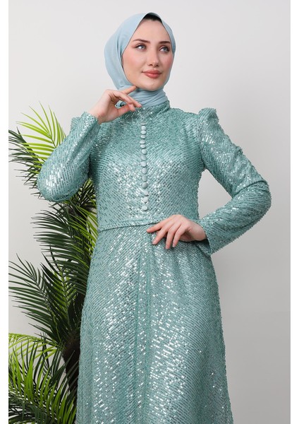 Göğsü Düğmeli Elbise Mint indirimleri