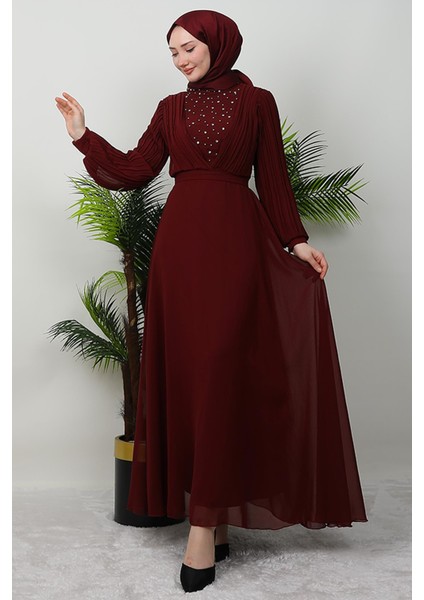 Damla Şifon Elbise Bordo